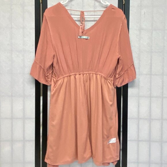 Maurices Ruffled 3/4 Sleeve V Neck Crochet Bodice Open Back Tie Crinkle Dress L - Picture 7 of 14